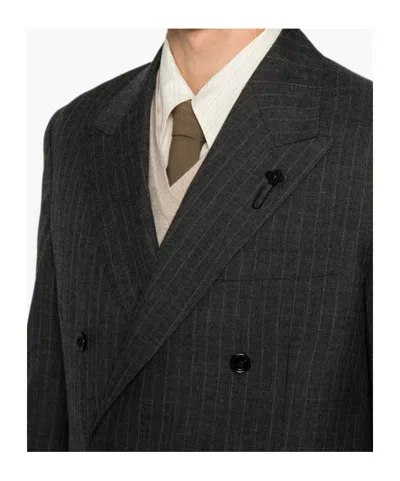 Lardini Pinstripe-pattern Double-breasted Blazer In Black