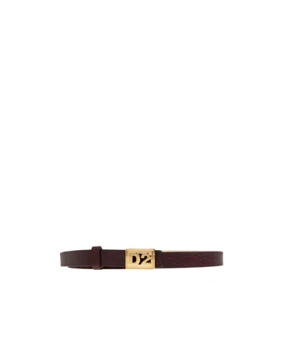 Dsquared2 Logo-plaque Pebbled Leather Belt In Brown