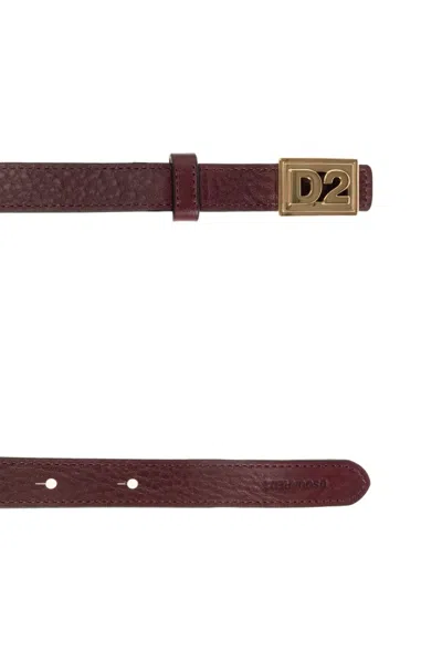 Dsquared2 Logo-plaque Pebbled Leather Belt In Brown