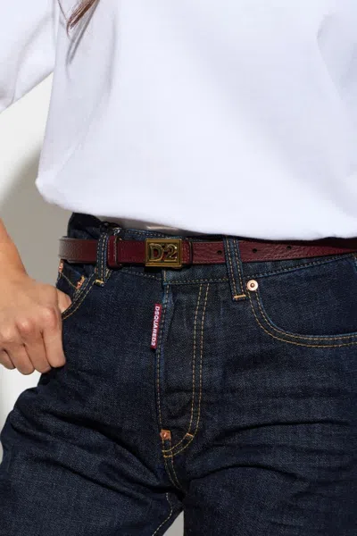 Dsquared2 Logo-plaque Pebbled Leather Belt In Brown