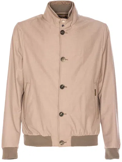Moorer Neutral Structured Casual Jacket With High Collar In Multi