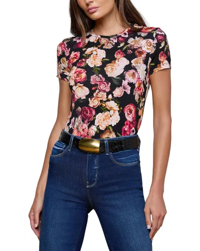 L'agence Ressi Short-sleeve Floral Tee In Black