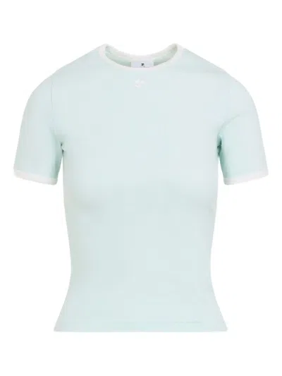 Courrèges Fitted Short-sleeve Top With Contrasting Trim In Blue