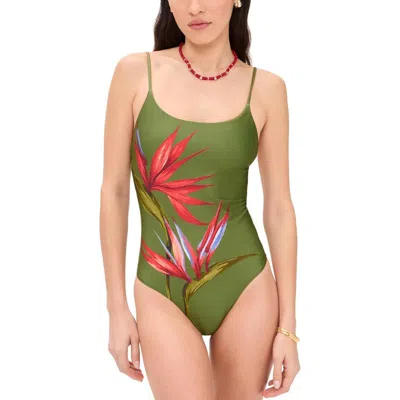 Farm Rio Strilitzia Placed Floral One-piece Swimsuit In Green