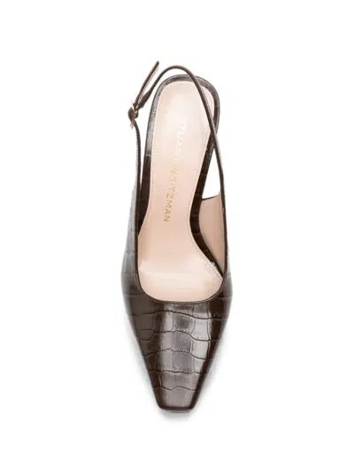 Stuart Weitzman Croc-effect Slingback Pumps In Brown