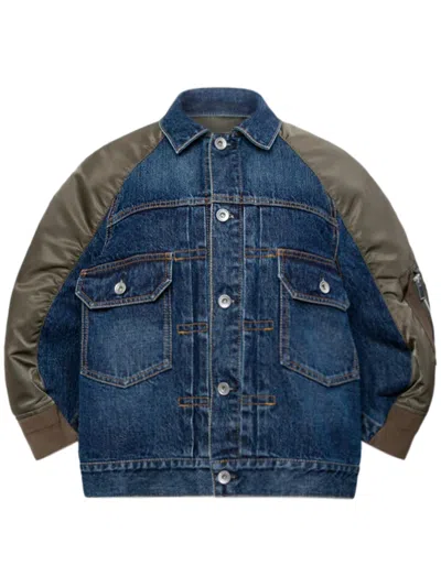 Sacai Buttoned Flap-pockets Denim Jacket In Blue