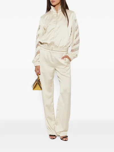 Off-white Lace-insert Satin Bomber Jacket In Neutral