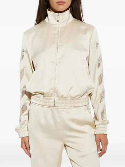 Off-white Lace-insert Satin Bomber Jacket In Neutral