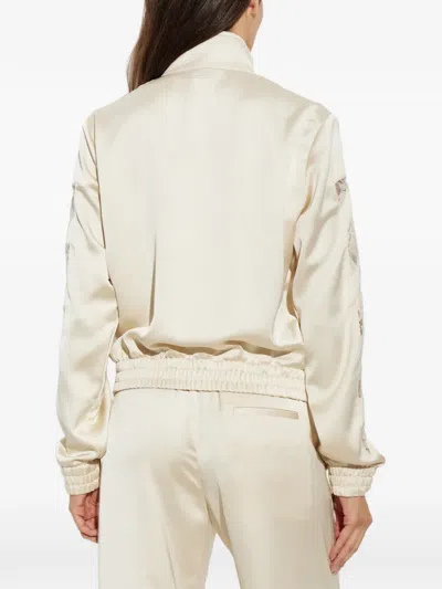 Off-white Lace-insert Satin Bomber Jacket In Neutral