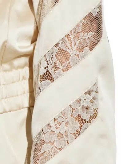Off-white Lace-insert Satin Bomber Jacket In Neutral