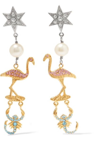 Shop Miu Miu Gold And Silver-plated, Faux Pearl And Crystal Clip Earrings