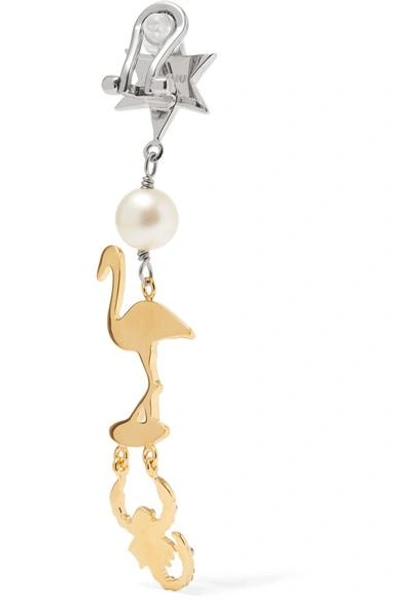 Shop Miu Miu Gold And Silver-plated, Faux Pearl And Crystal Clip Earrings