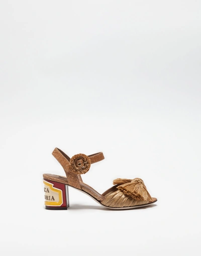 Dolce & Gabbana Raffia Keira Sandals With Sculptural Heels In 米色