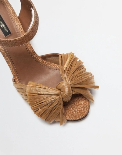 Shop Dolce & Gabbana Raffia Keira Sandals With Sculptural Heels In 米色