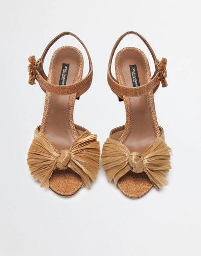Shop Dolce & Gabbana Raffia Keira Sandals With Sculptural Heels In 米色