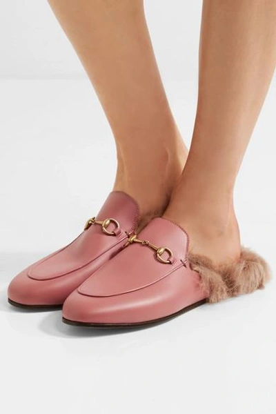 Shop Gucci Horsebit-detailed Shearling-lined Leather Slippers