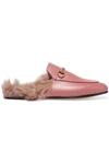 GUCCI HORSEBIT-DETAILED SHEARLING-LINED LEATHER SLIPPERS