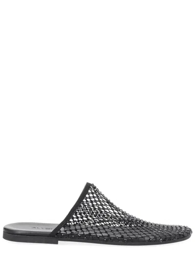 Alysi Slide Mule Sandal Rhinestone Mesh Flat Sole In Black