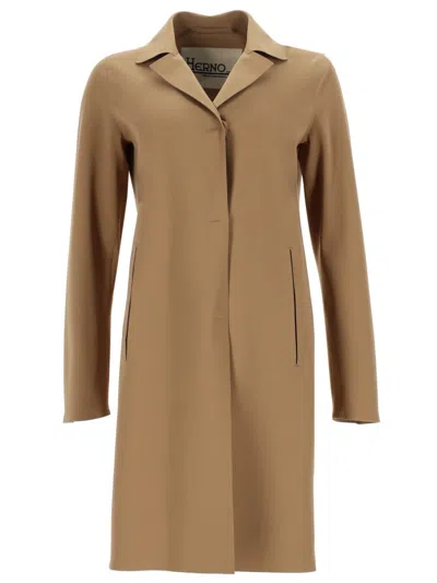 Herno First Act Coat Front Pockets Notch Lapel In Brown