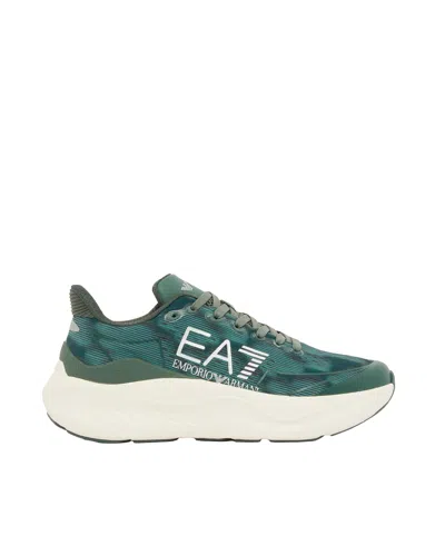 Ea7 Wave Pattern Running Sneakers With Reflective Details In Green