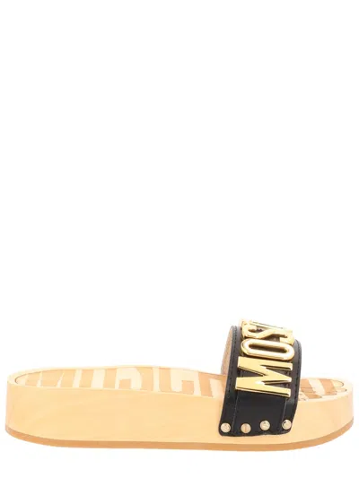 Moschino Platform Clog Sandals Open Toe Studs In Neutral