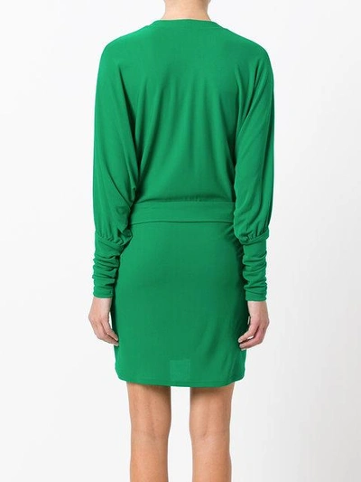 Shop Balmain Crossed Lace Dress In Green