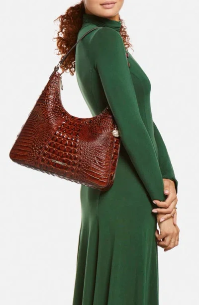 Brahmin Tabitha Croc Embossed Leather Shoulder Bag In Ginger