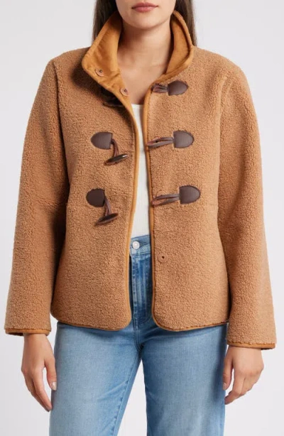 Sam Edelman Toggle Front Faux Shearling Jacket In Brown