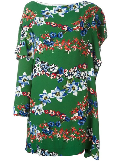Msgm Floral Print Asymmetric Dress In Green
