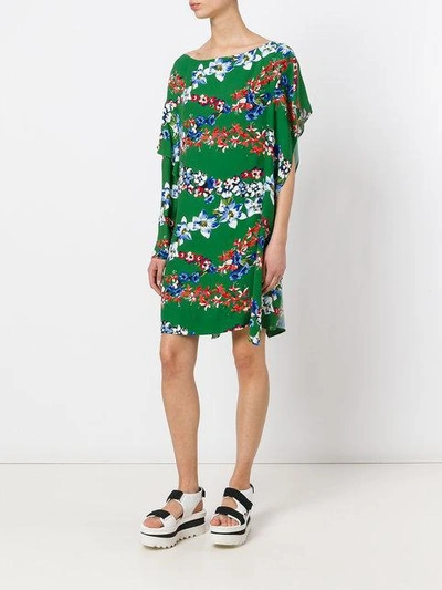 Shop Msgm Floral Print Asymmetric Dress In Green