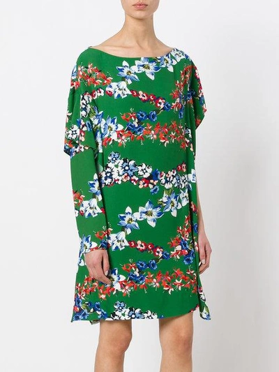 Shop Msgm Floral Print Asymmetric Dress In Green