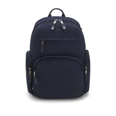 Hugo Boss Water-repellent Backpack With Multiple Pockets In Blue