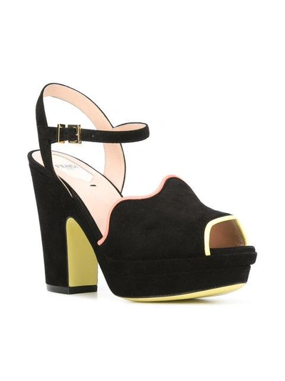 Shop Fendi Frill Heeled Sandals In Black