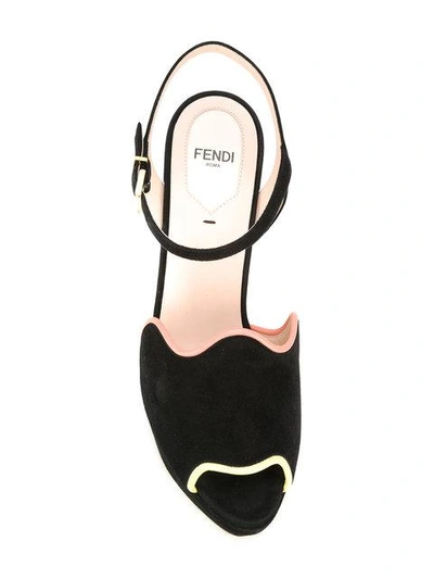 Shop Fendi Frill Heeled Sandals In Black