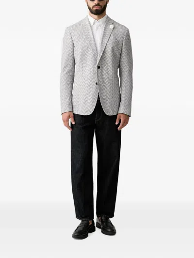 Joop Herringbone-pattern Notch-lapels Blazer In White