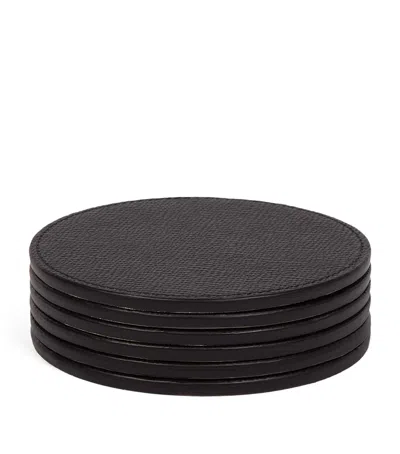 Smythson Panama Leather Coasters In Black