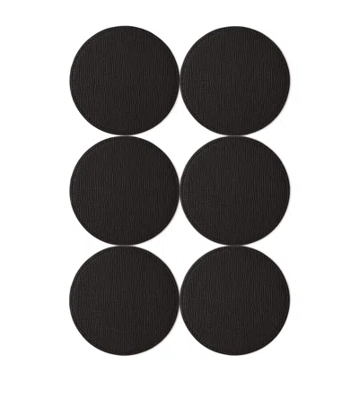 Smythson Panama Leather Coasters In Black