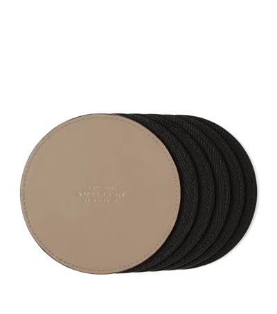 Smythson Panama Leather Coasters In Black