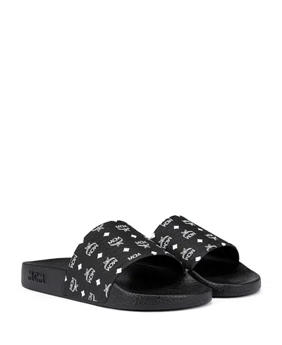 Mcm Monogram Print Rubber Slides In Black