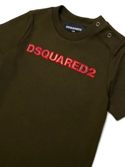 Dsquared2 Logo-embroidered Shoulder-button T-shirt In Green