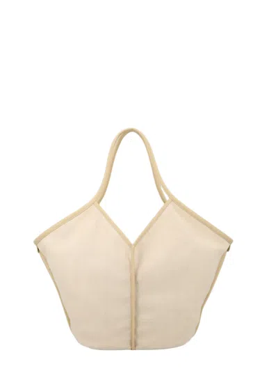 Hereu Cream White Linen Tote Bag With Leather Details In White