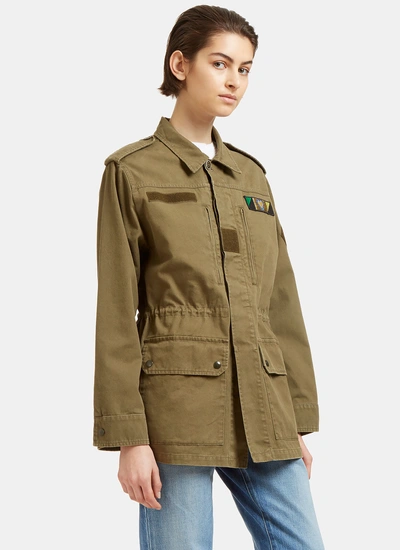 Saint Laurent Women's Glittered Love Embroidered Military Jacket In Khaki