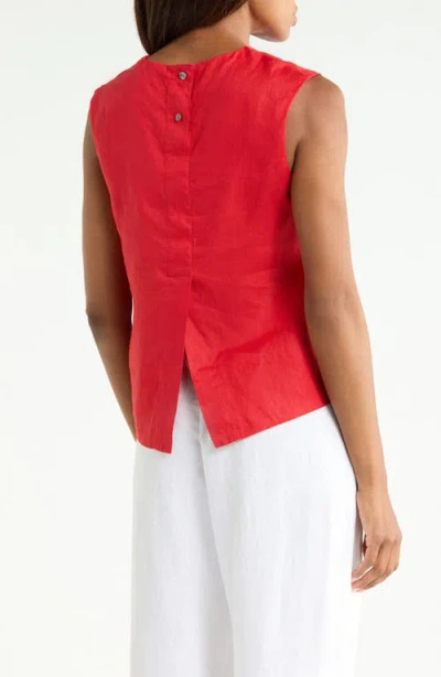 Theory Button Back Sleeveless Shell In Cherry Red