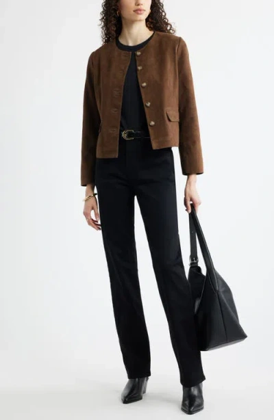 Nordstrom Suede Crop Button Front Jacket In Brown Drum