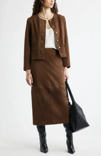 Nordstrom Suede Crop Button Front Jacket In Brown Drum