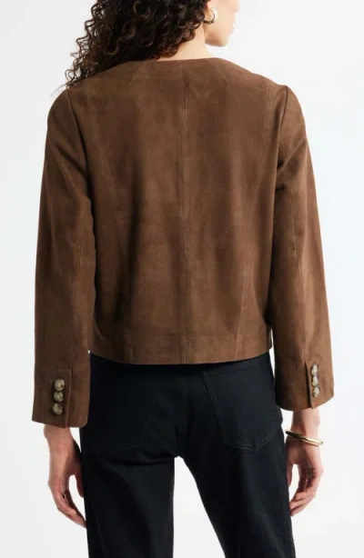 Nordstrom Suede Crop Button Front Jacket In Brown Drum
