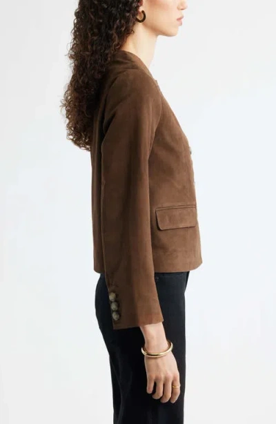 Nordstrom Suede Crop Button Front Jacket In Brown Drum