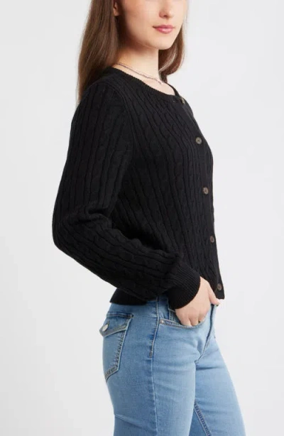 Bp. Button Front Cotton Blend Cardigan In Black