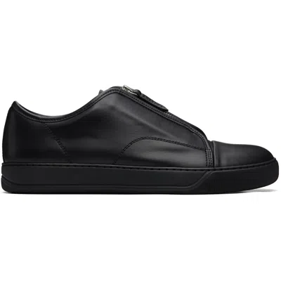 Lanvin Zip-front Leather Sneakers In Black