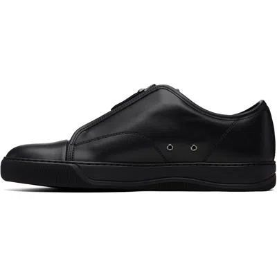 Lanvin Zip-front Leather Sneakers In Black